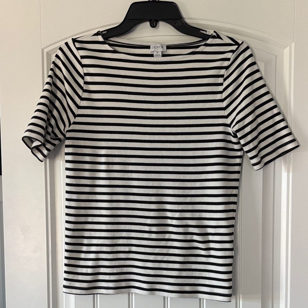 J. Crew Black and White Striped Short Sleeve Tee